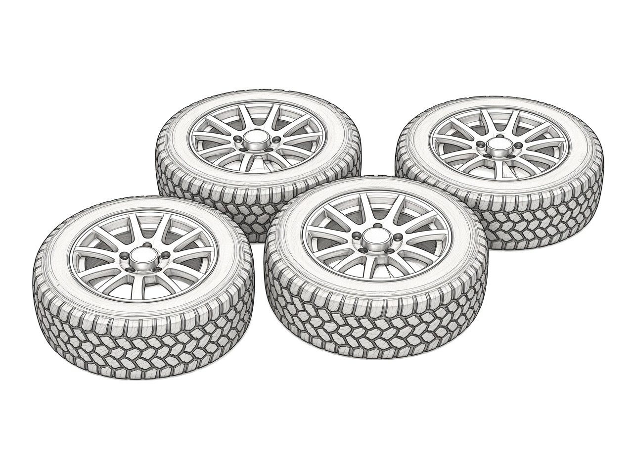Pioneer 1000 Deluxe factory 14" wheel + 27" tire set (take-off) (illustration)