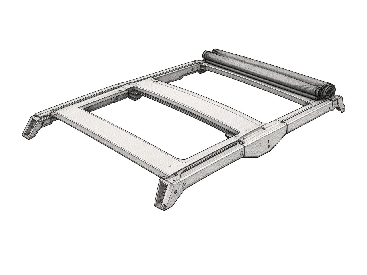 Wrangler JL Sky One-Touch power top frame assembly (factory) (illustration)